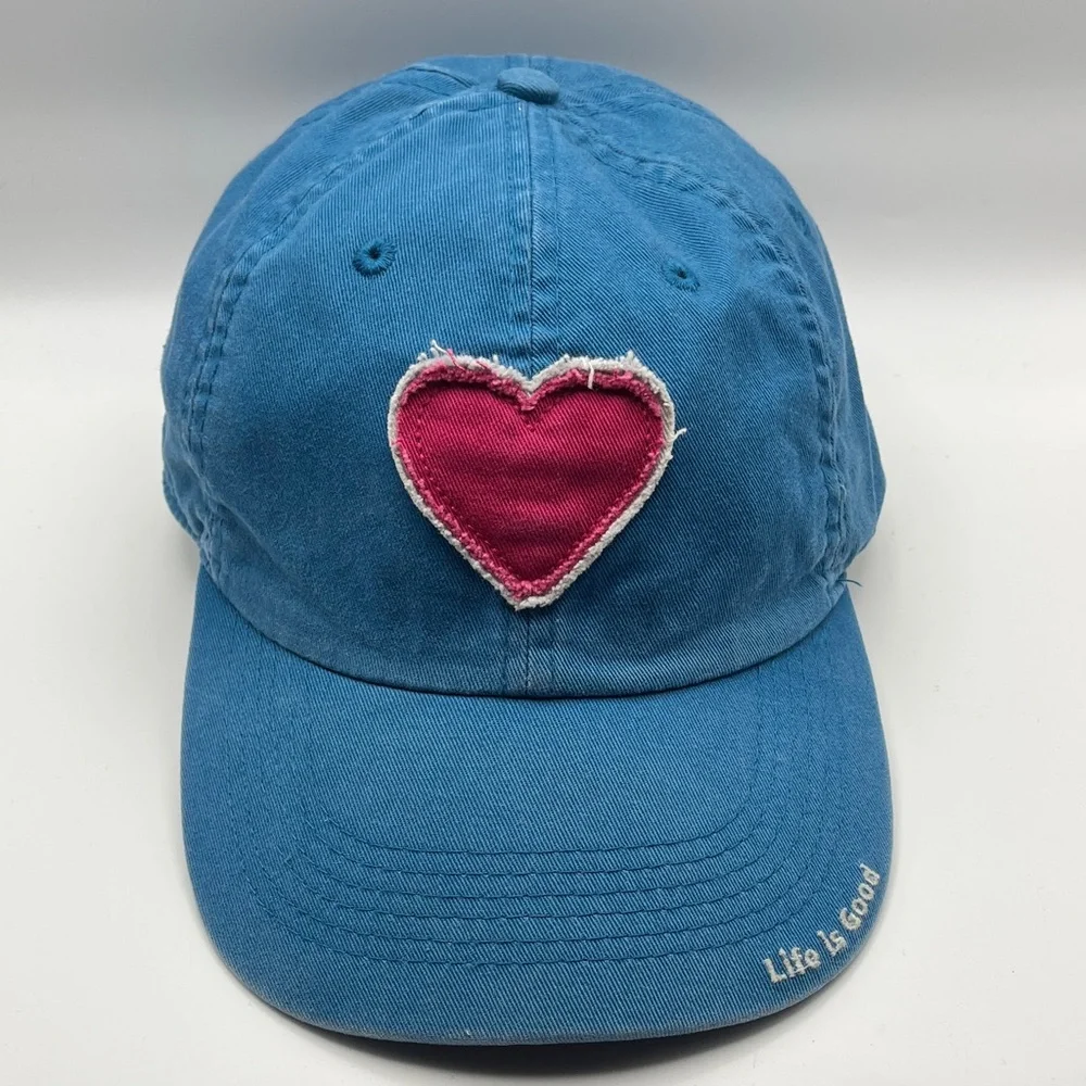 Life Is Good Sky Blue Baseball Hat with Pink Heart Patch